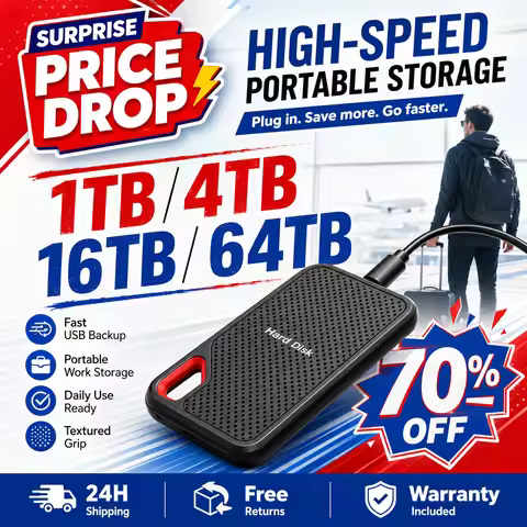 2TB External Hard Disk 4TB Portable SSD USB-C Backup Drive for Laptop Desktop Mac Windows