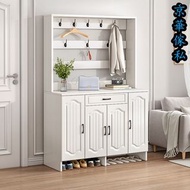 J-187【雙色選擇】北歐輕奢 衣帽架一體實木白色鞋櫃/鞋架/入戶玄關櫃/屏風櫃/入戶隔斷櫃Nordic light luxury clothing hat rack integrated solid