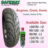 SAFEWAY TIRE, TUBELESS TIRE FREE SEALANT & PITO 90/90-12, 100/90-10, 90/100-10, 120/70-12, 130/70-12