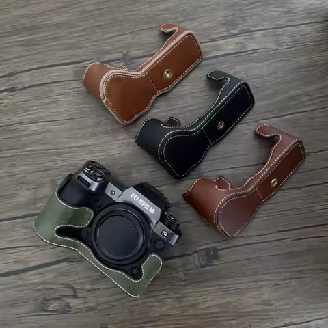 Retro PU Leather Camera Bag Half Body Case For Fujifilm X-H2 X-H2S Fuji XH2 XH2S Battery Bottom Open