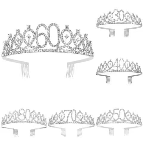Silver 30 40 50 60 70 80 Rhinestone Birthday Tiara Crown Headband Women 30th 40th 50th 60th 70th 80t