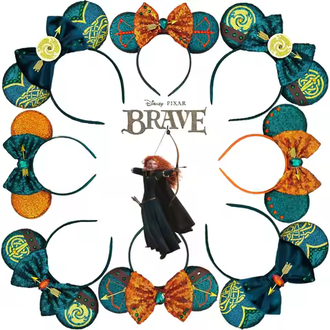 Disney Pixar Ears Brave Headbands For Women Sequins Bow Hair Accessories Girl Merida Archer Hairband