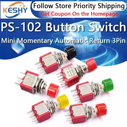 PS-102 3Pin C-NO-NC 6mm Mini Momentary Automatic Return Push Button Switch 2A250VAC/5A 120VAC Toggle