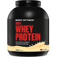 Body Attack 100% Whey Protein Vanilla Flavor, 2kg-Made in Germany-Super Thick Protein Powder, Hydrol