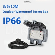 LUMOS Outdoor Sockets Weatherproof with Extension Cable, 2 Gang Extension Lead 13A IP66 Double Socke