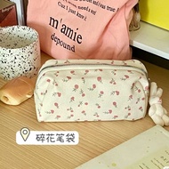 ins small fresh floral pencil bag high-value makeup bag large capacity multi-functional pencil case 