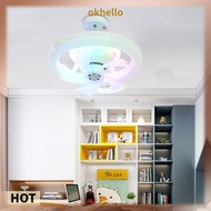 [Okhello.sg] Modern Ceiling Fans with Light RGB/3 Colors Dimmable Low Profile Ceiling Fan