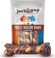Jack&Pup Pork Femur Dog Bones for Aggressive Chewers | All Natural Twist Bacon Dog Bones for Large D