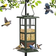 Wildpark Metal Hanging 4 Hole Outdoor Bird Feeder with Drainage Holes, Easy to Fill, Weatherproof De