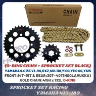 YAMAHA LC135,Y125,RXZ,SRL110 SPROCKET SET NOOLAMLUKKA 415 BLACK + YAMAHA 415H O-RING GOLD CHAIN(SEKA
