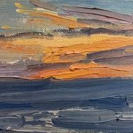 Oil painting of the sunset on Ocean Beach in San Francisco, California, 4x6 in