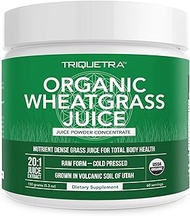 Organic Wheatgrass Juice Powder - Grown in Volcanic Soil of Utah - Raw &amp; BioActive Form, Cold-Pressed Then CO2 Dried – 20:1 Concentrate, 20X More Potent than Wheatgrass Powder (5.3 oz – 50 Servings)