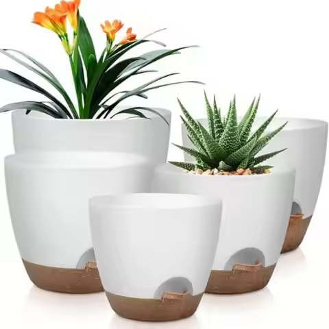 Indoor Decorative Flower Pot with Drainage Hole, 6-Pack, Self-Watering Pot, 20cm Diameter, Plastic F