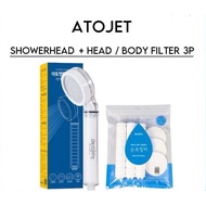 [ATOJET] Shower Head+Filter Element 3 Pcs Purify Water Quality/Travel Mini Head Bath Comfortable