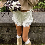 17JDZBISHOP Lace Patchwork Shorts, Y2k Satin Silk Sleep Shorts, Vintage Lace Elastic Waist Silky Wom