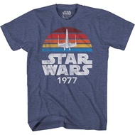 Men's cotton T-shirt STAR WARS 1977 Distressed Logo Rainbow X-Wing Men's Adult T-Shirt(Navy Heather,