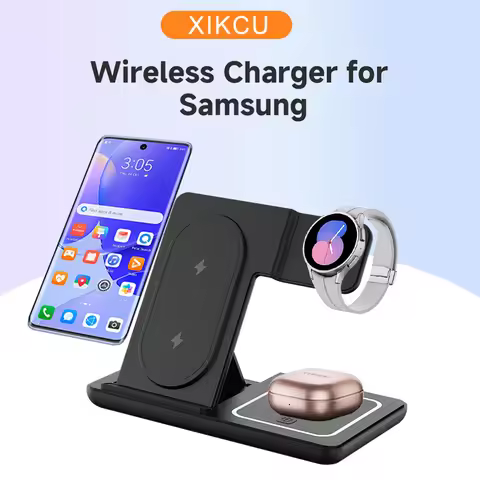 3 in 1 LED Foldable Wireless Charger Stand For Samsung S24 S23 Galaxy Watch 2-8 Active 1 2 Buds Pro 