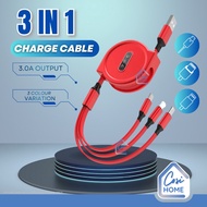 3in1 Retractable Fast Charge Data Cable 3.0A Quick Charge Compatible For All SmartPhone Data Transfe