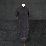 二手 黑色 彩色印花 輕薄飄逸 古董訂製 短袖 旗袍 PF721