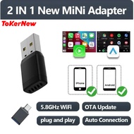 ToKerNew Mini Wireless CarPlay Adapter Android Auto Wireless Dongle Wifi 5.8G Auto Connect Box For i
