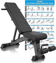 YouTen 1000 LB Adjustable Weight Bench | Incline Decline Workout Bench for Home Gym | Foldable Training Lifting Bench | Unique Dragon Flag Handle for Abdominal Arm Exercise