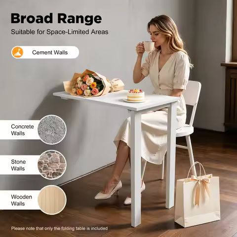 White Folding Dining Table 75*40*74cm, Wall Mounted Folding Table 60kg/132.28lbs Load-bearing for Di