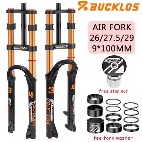 BUCKLOS MTB Bicycle Fork 26 27.5 29 Air Suspension Mountain Bike Fork 9*100mm Double Crown MTB Forks