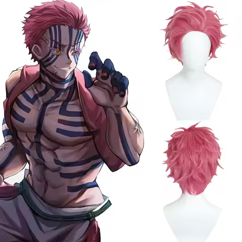 Anime Akaza Cosplay Wig 30cm Short Spiky Red Heat Resistant Synthetic Hair Natural Fluffy for Hallow