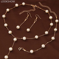 LOOKSHOW New Imitation Pearls Jewelry Set Necklace Bracelet Earrings Silver/Gold-plated Women Jewelr