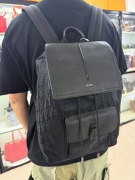 《荃灣實體店》Dior👜 PRE OWNED 🛍️ Motion系列 黑色老花拼皮書包 🎒🖤