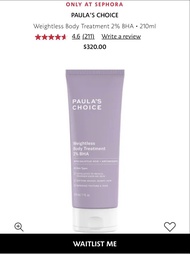 Paula’s choice weightless body treatment 2%BHA 水楊酸身體乳 219ml