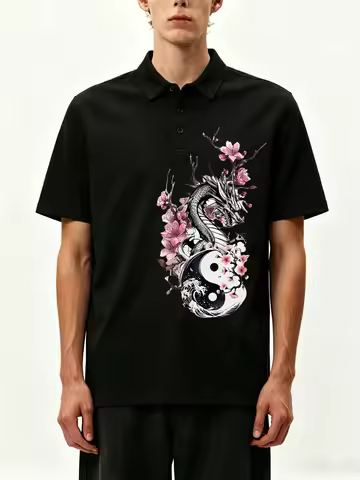 Men's Short Sleeved Shirt Polo Shirt Breathable Chinese Style Element Pattern Print, Minimalist Desi
