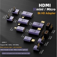 Micro/mini HDMI Converter HDMI C D-Type Male to Female HD Adapter Support HD 8K @ 60HZ HDMI2.1 Straight Elbow Male Female