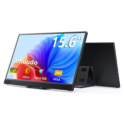Amoudo 15.6 Inch Portable Monitor 1920x1080P Extend Display IPS LCD Panel Penhole Stand VESA USBC Mi