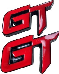 YUGEYE 2X GT Logo Car Emblem 3D Metal Badge Auto Racing Sport Sticker Tourer Decal(Red Black)