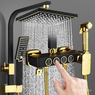 superior productsCopper Black Gold Button Shower Head Three-Gear Four-Gear Supercharged Shower Full Set of Black Golden