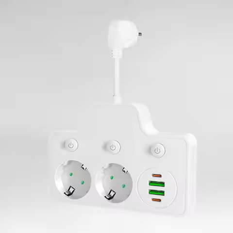 6-in-1 Wall Multi Socket,2 AC Outlets+4 USB Ports,2500W 10A Wall Power Strip with Switch,Wall Outlet