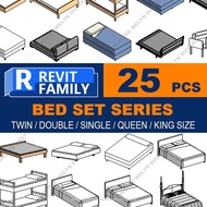 Autodesk | Revit 2025 | 25 Bed set Revit Family Files MATERIALS for Architectural Design