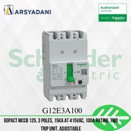 G12E3A100 - GoPact MBK 125, 3 polish, 15kA at 415VAC, 100A rating, TMD trip unit, adjustable