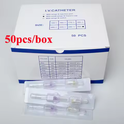 50pcs I. V. Cannula with Heparin Cap 22G 24G 26G Disposable Intravenous Infusion Catheter Veterinary