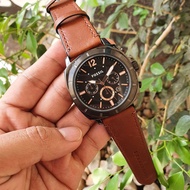 Authentic Fossil Gents Privateer Sport Brown Leather Strap Black Dial  Mens Watch BQ2380