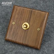Avoir Black Walnut Toggle Switch 1-4 Gang 2 Way Usb Wall Power Socket Solid Wood Panel LED Lighting Dimmer Switch Use Fo