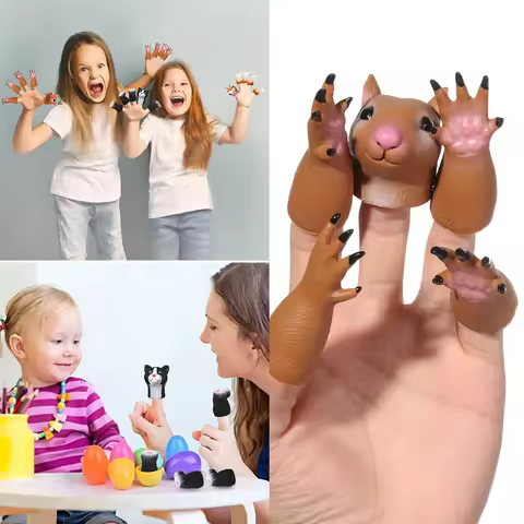 Kids Toys Dog Cat Squirrel Props random combination Hand Puppet Finger Dolls