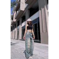 Wide-leg ripped jeans, double knee Lexuza 0177