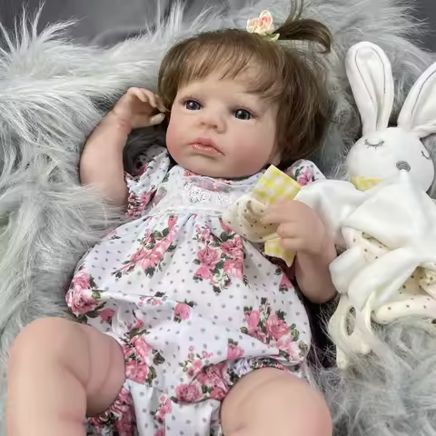 20 Inch LouLou Awake Finished Reborn Baby Dolls Soft Cloth Body Hand-rooted Hair 3D Skin Visible Vei