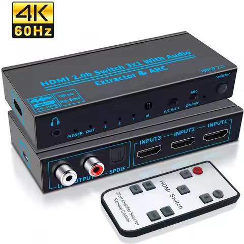 HDMI-Compatible Switch Audio Extractor 4K@60Hz ARC Toslink SPDIF HDMI-Compatible 3x1 Switcher Conver