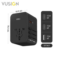 Vusign แปลงปลั๊กต่างประเทศ อแดปเตอร์แปลงไฟ USB A+C ชาร์จเร็ว 75w ปลั๊กแปลง Universal Travel Adapter