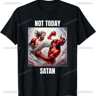 Jesus Vs Satan in A Boxing Match Funny Cotton Men's Clothing Not Today Satan John 14 6 Christian Uni
