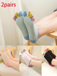 2 雙（隨機顏色）女性五指有腳跟的彩色襪子,吸汗透氣的矽膠隱形低口五指襪