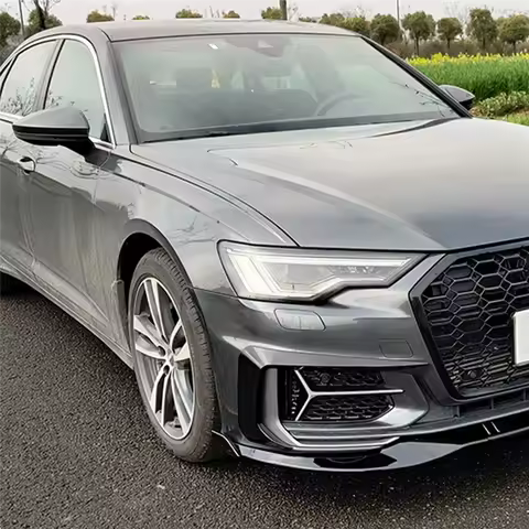 Front Bumper Grille Cover For A6 C8 S-Line 2019-2023 Fog Light Bezel Grill Honeycomb Mesh Style 4K08